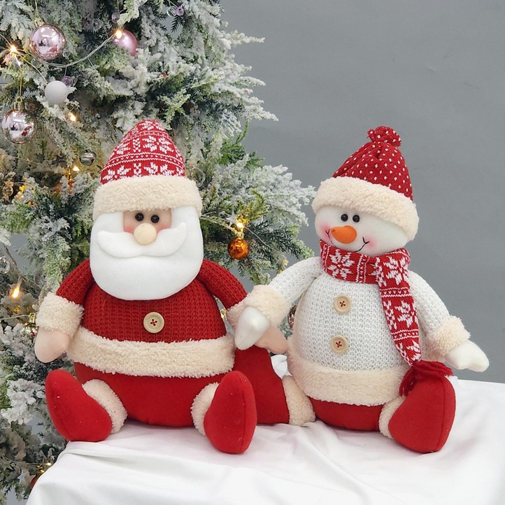 행복한마을 크리스마스 앉은 엔틱산타와 눈사람세트, 혼합색상