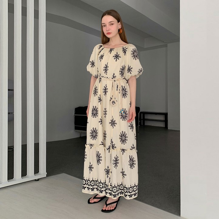 바스카라 에스닉 오프 숄더 롱 원피스 2colors