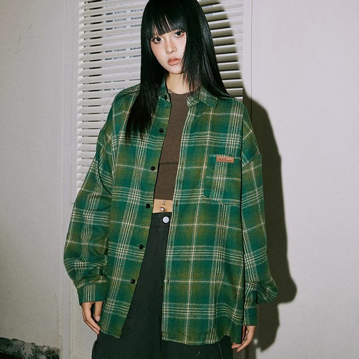 스몰더 남여공용 캐주얼 타탄 체크 셔츠 1955