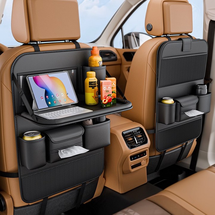 WonRay 자동차 시트 수납 포켓 대용량 트레이 테이블 차량용품, 블랙, 1개