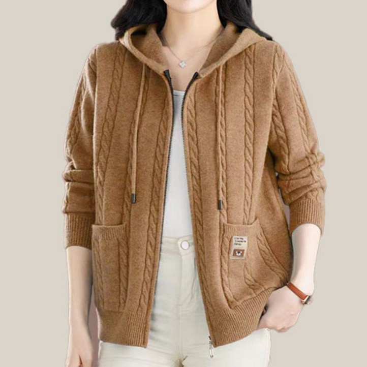 여성 케이블 지퍼 가디건 겨울 도톰한 꽈배기 니트 스웨터 후드 집업 가디건 자켓