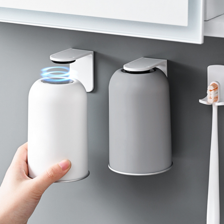 일상채움 물때 걱정없는 무타공 스텐 304 거꾸로 자석 양치컵 세트, 1세트, 그레이화이트