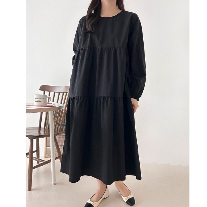 p833 미소 캉캉원피스 아노락 플레어원피스 루즈핏 롱원피스 빅사이즈