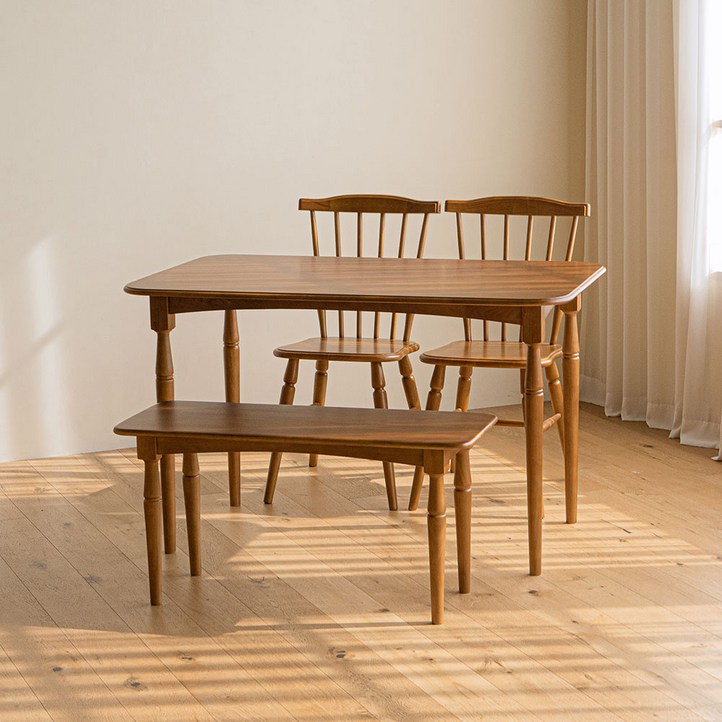 코케 4인용 고무나무 원목 사각 식탁세트 1200 식탁의자2벤치, 단품