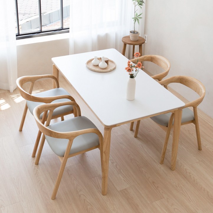 헤닝 브리즈 세라믹식탁 세트 4인용 원목 식탁 1400 의자4, 월넛