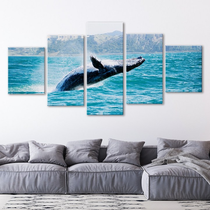 인메이블 거실 인테리어 캔버스 액자 57종 대형 분할 그림 북유럽 카페 풍경 사진 식물 집들이 선물 소품, 19.I 블루웨일 5세트