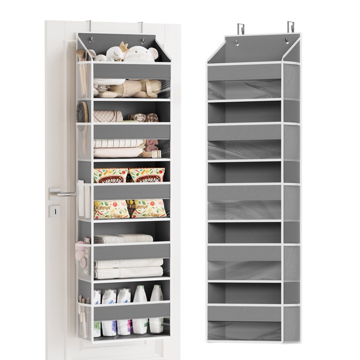 다용도 패브릭 문걸이 5단 포켓 수납함 정리함, 1개, 그레이