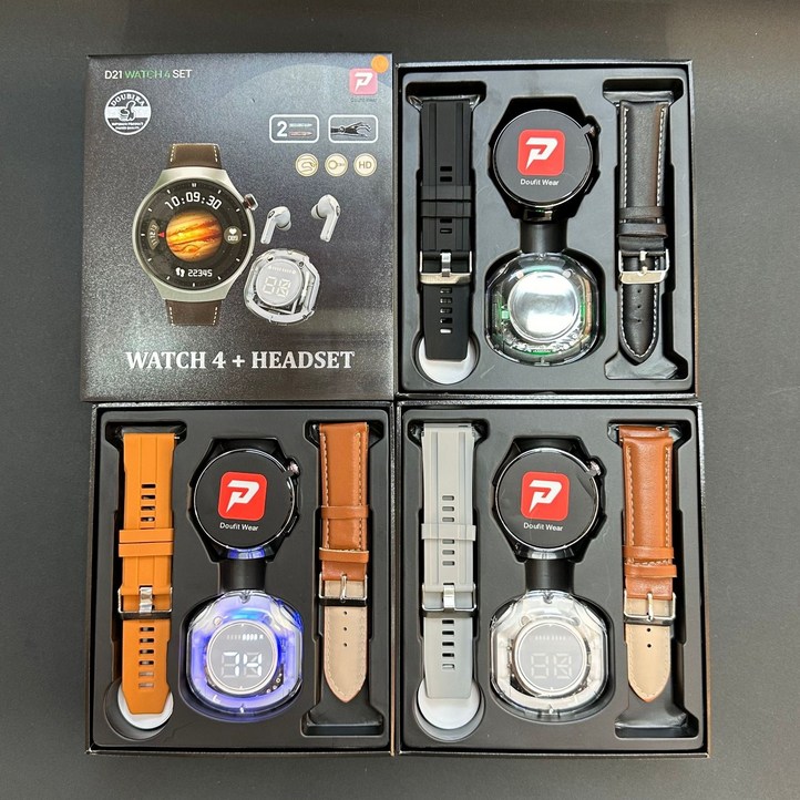 D21 watch4 SET 둥근 화면 스마트워치블루투스 헤드셋 세트, 오렌지