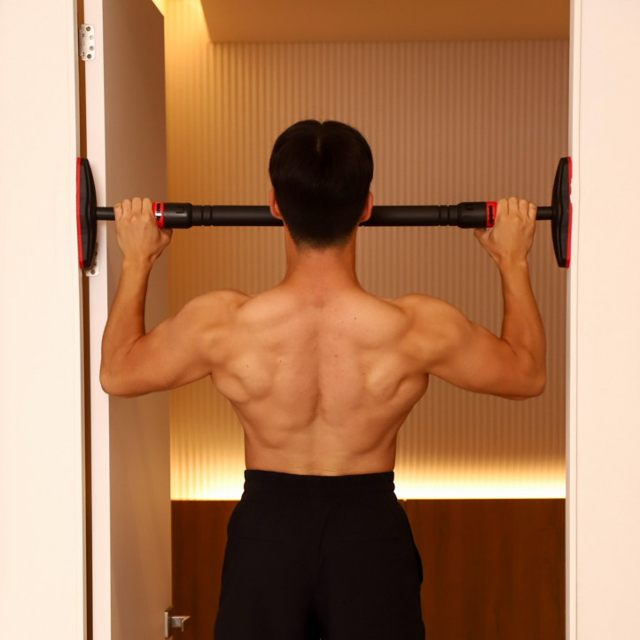 핏땀눈물 와이드 논슬립 NO타공 문틀 철봉, 블랙레드