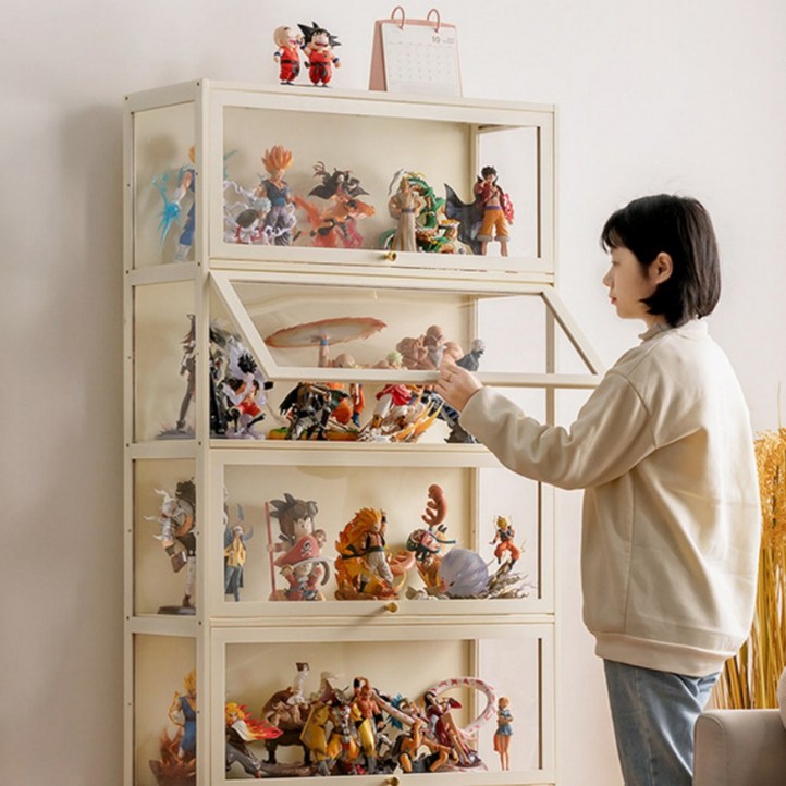 피규어 케이스 진열장 진열대 가방 보관함 아크릴 장식장 전시장 피규어 장식장 4단, 크림색