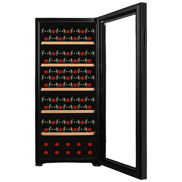 매직쉐프 와인셀러 87병용 블랙 203L 우드선반 컴프레셔냉각 술냉장고 쇼케이스