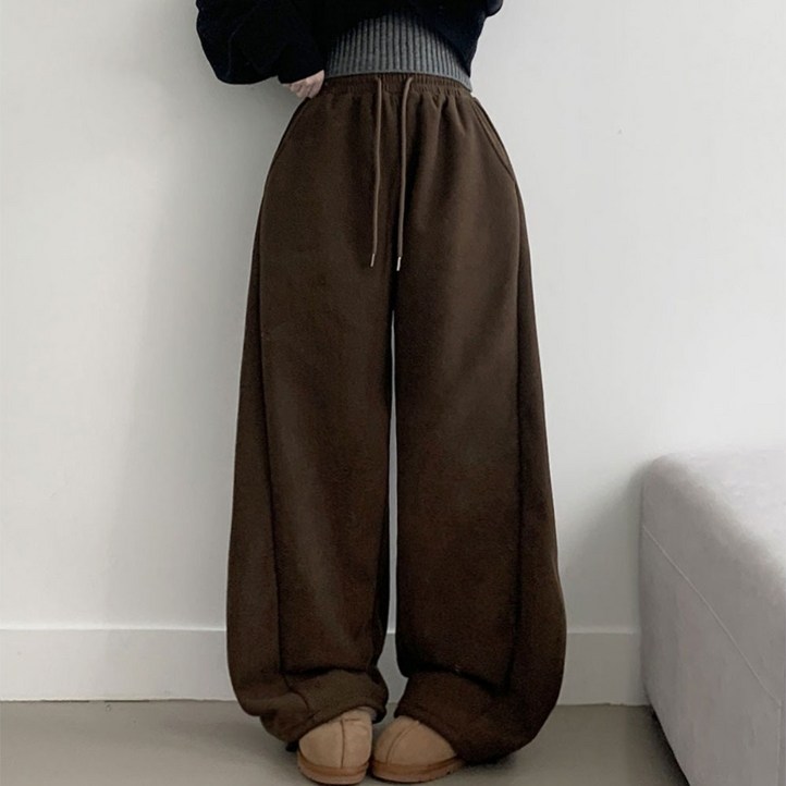 부기샵 융기모 퍼른 골덴 와이드핏 사이드 폴링 핀턱 롱 밴딩팬츠