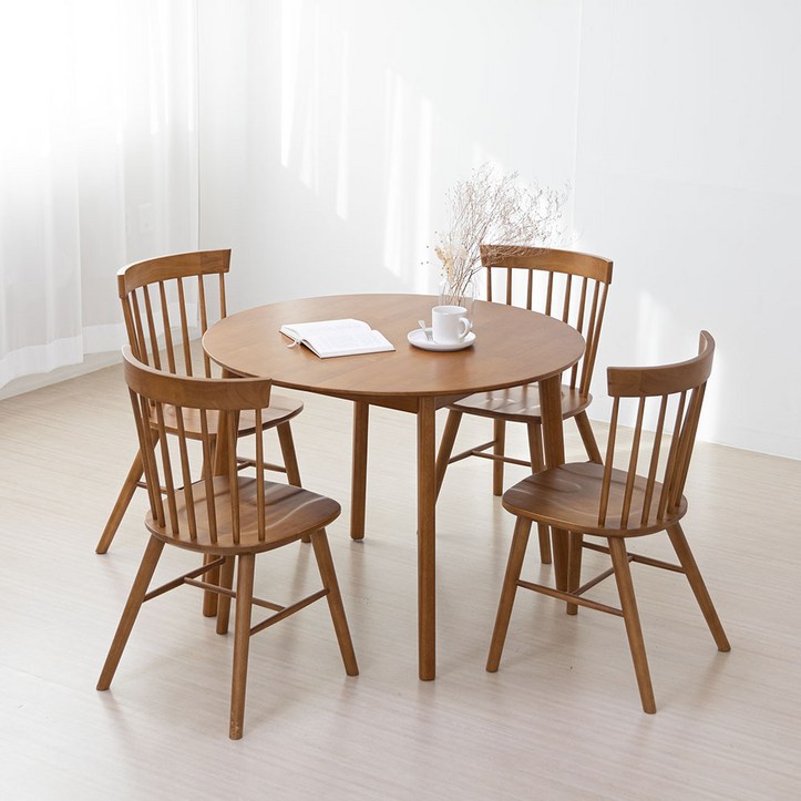라로퍼니처 헤이즐 1000 원형 원목 식탁 세트 고무나무 테이블