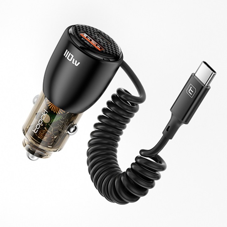 Toocki 110W PD3.0QC3.0TypeC 3 in 1 제2대 반투명 초고속 차량용 충전기, 블랙