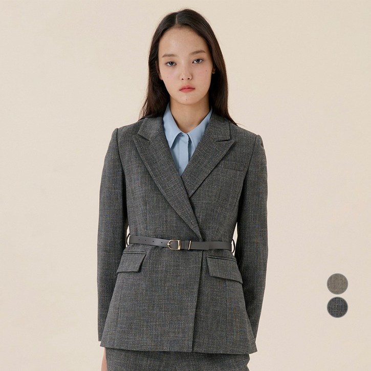 케네스레이디 여성용 문제이 더블버튼 벨티드 자켓