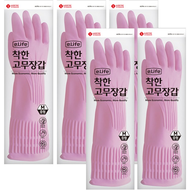 롯데이라이프 착한 고무장갑, 핑크, 5개, 중(M)