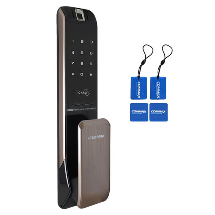 COMMAX 지문인식 푸시풀 디지털도어락 열쇠식 CDL240P 라이트브라운