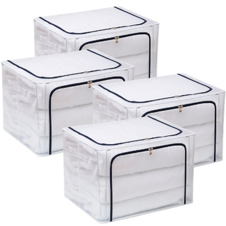 디오셀 투명 pvc 다용도 접이식 이불 의류 잡화 정리함, 네이비, 4개