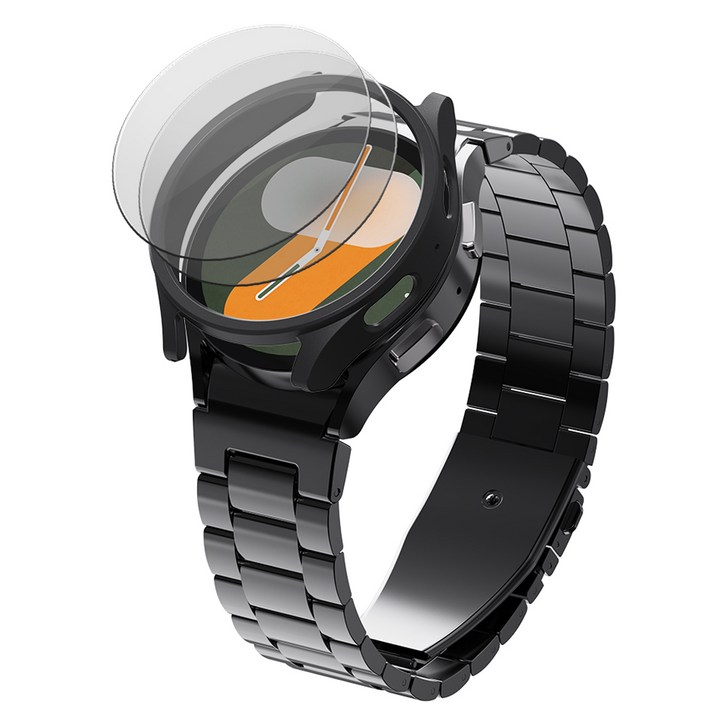 칸탐 갤럭시워치 클래식 메탈스트랩 케이스 강화유리 2p 세트, 블랙, 1세트