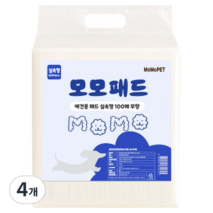 모모 강아지 실속형 배변패드 무향, 4개, 100개입