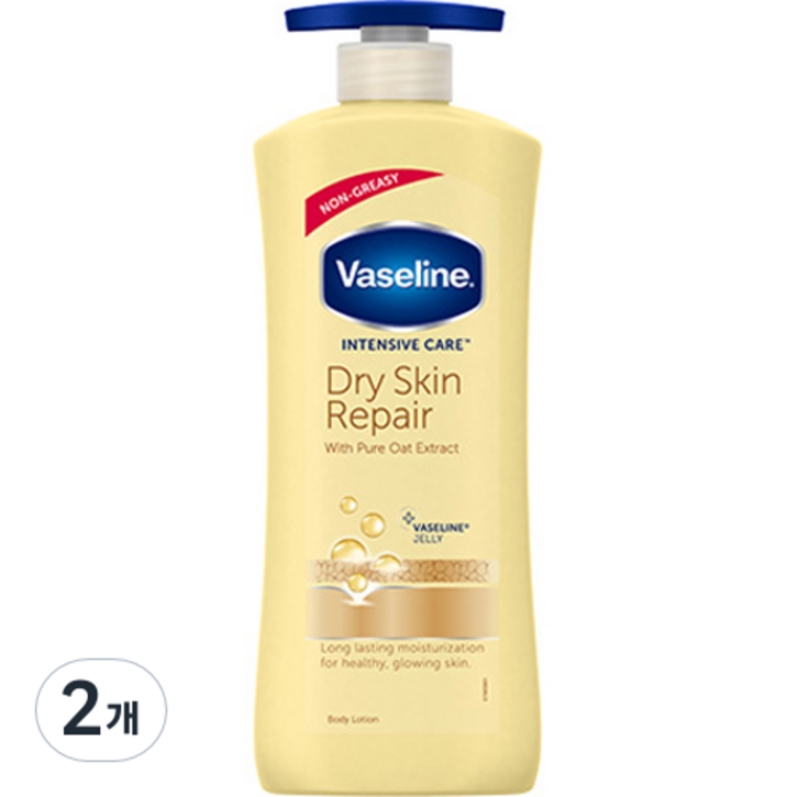 바세린 드라이 스킨 리페어 바디로션, 600ml, 2개