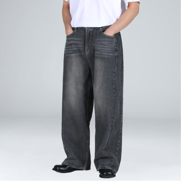 이황에프엔씨 남성용 사이드턱 Y2K 워싱 와이드 데님 팬츠 64681