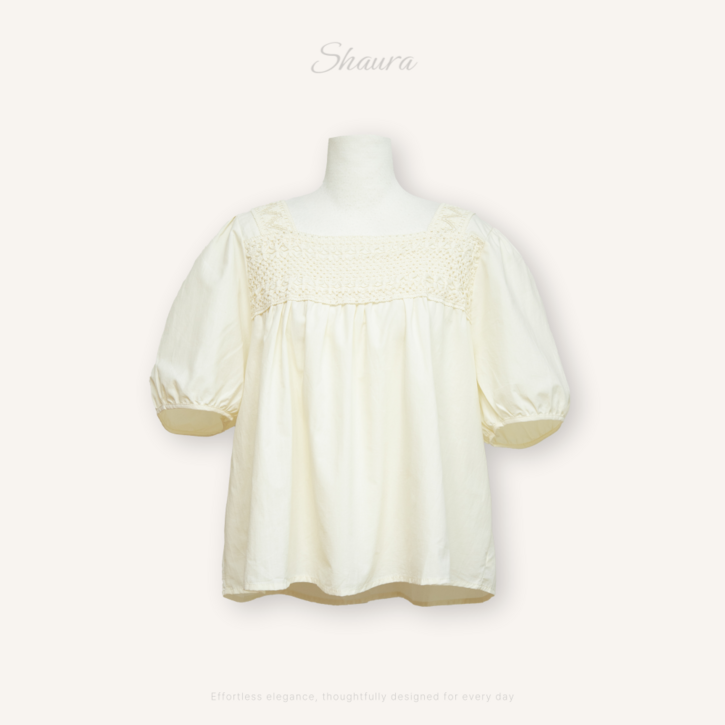 샤우라 여성 여름 하객룩 자수 레이스 블라우스