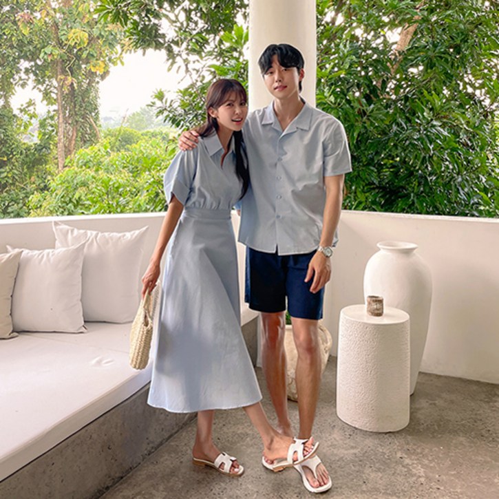 자체제작 비바럽 커플룩 여름 바캉스 시밀러룩 원피스 반팔셔츠 OP20182F