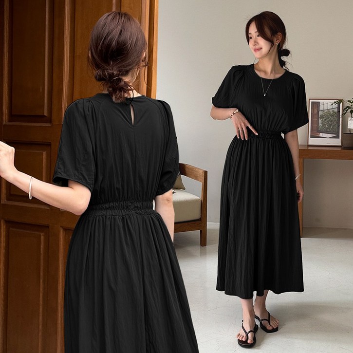 데일리앤 디피컬 여름 사그락 원피스 키작녀 허리밴딩 퍼프 핀턱 나그랑 반팔 원피스