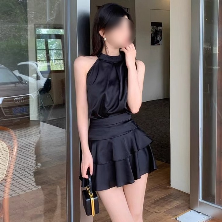 글램디브 츄빈스 홀터넥 민소매 플레어 미니원피스 AE0294