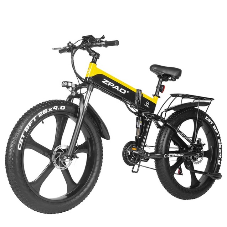 배달용 출퇴근용 2인용 접이식 전기자전거 ZPAO 전기 자전거, 팻 바이크, 산악 해변 스노우 26 인치 × 4.0