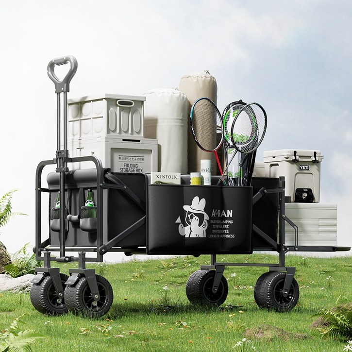 AORAN 캠핑 웨건 뒷문+사이드백 큰 바퀴 큰 사이즈, 1개, 블랙