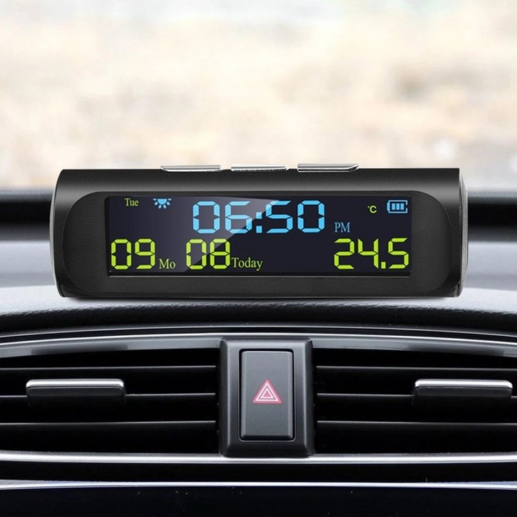 자동차시계 야외 개인 부품 장식 액세서리 lcd 시간 날짜와 차내 온도 디스플레이 태양 광 디지털 차량시계 3