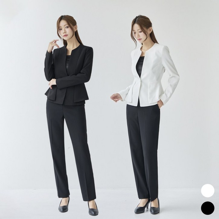 노카라 여자 바지 정장 세트 베이직 무지 일자 플레어 프릴 고급 Y날개