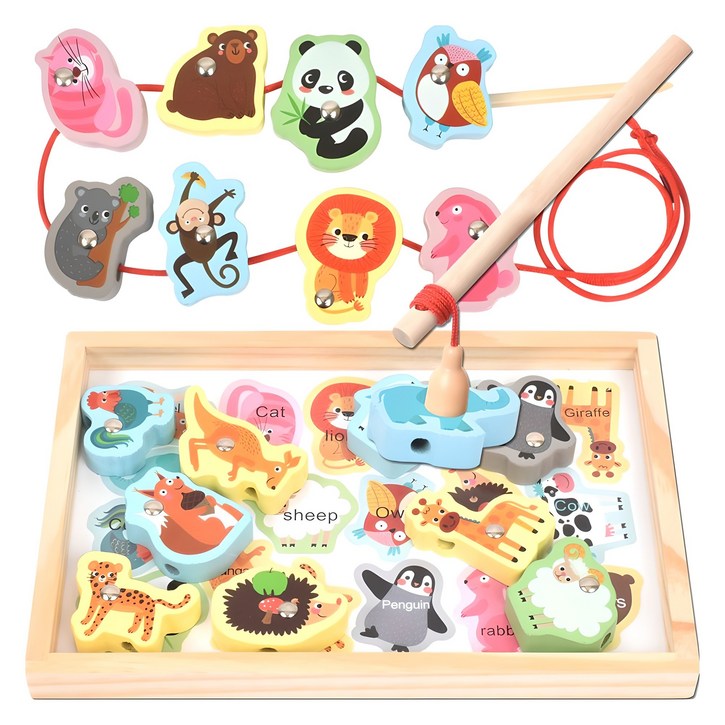 목제 블럭 실꿰기 자석 낚시놀이 교구