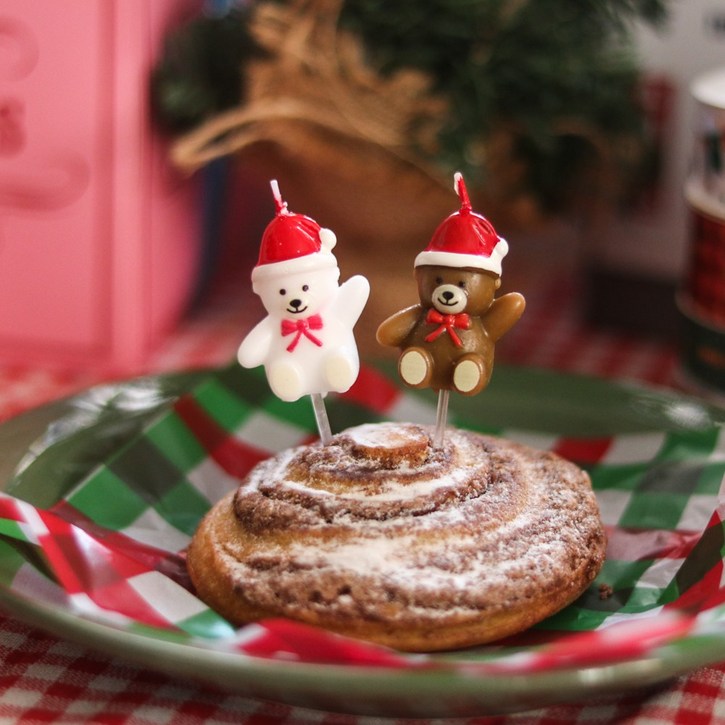 /국내배송/ (크리스마스)귀여운 산타브라운&화이트 곰돌이초 레터링 생일 케이크 생일초 대량구매 10팩/24팩(3개입), 10팩(3개입)