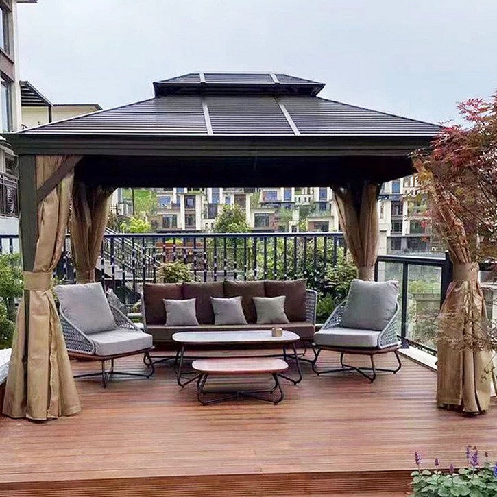 지아이엘 프리미엄 고급형 더블탑 파고라 3044 빗물받이 기둥 12cm 원두막 야외 정자 전국방문설치, 브라운