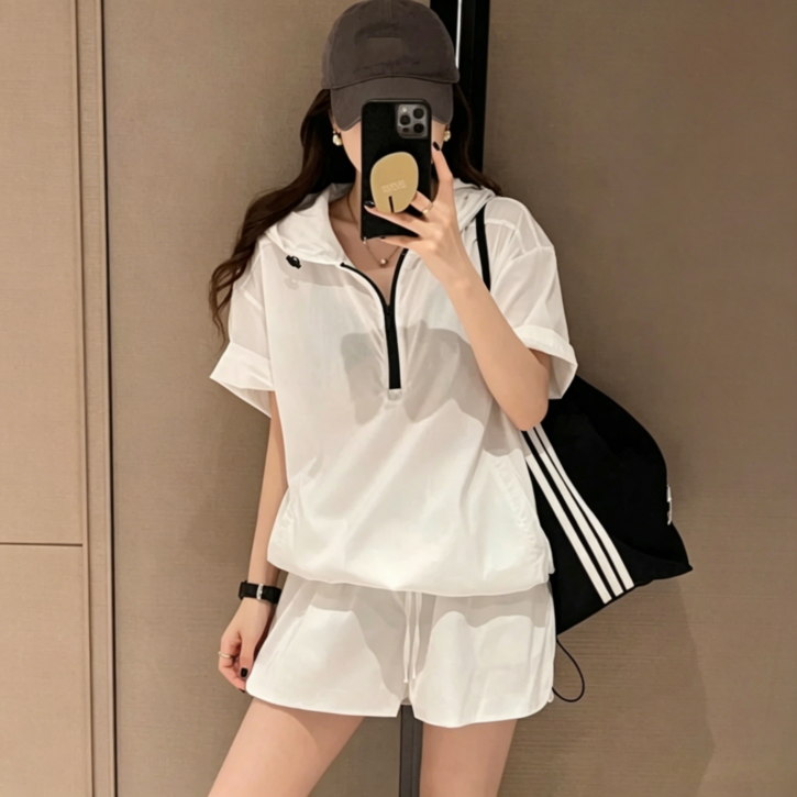 루스리더 여성 반팔 후드 반집업 반바지 아노락 상하세트 M230