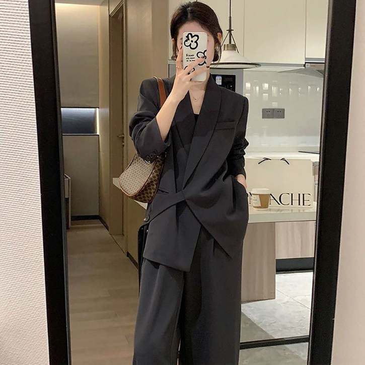 BLACK K7 여성 프리미엄 정장세트 빅사이즈 오피스룩 정장 투피스 모던 심플 하객룩