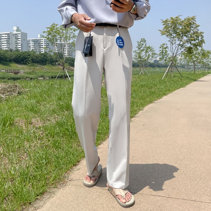 남자 사계절 구김없는 링클프리 뒷밴딩 스판 와이드 슬랙스