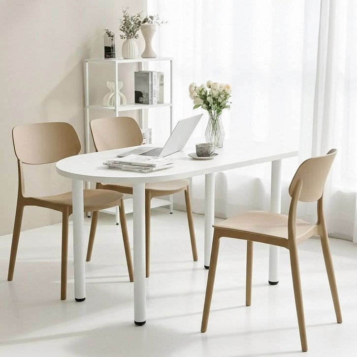 살림단짝 반타원형 식탁셋트 반타원형1000x600+2인 PP의자