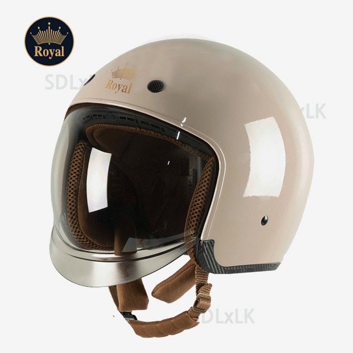 로얄헬멧 오픈페이스 M139 유광 베이지 크림 모카 라떼 바이크 헬멧 하이바 레트로 클래식 반모 (쉴드 포함) 5