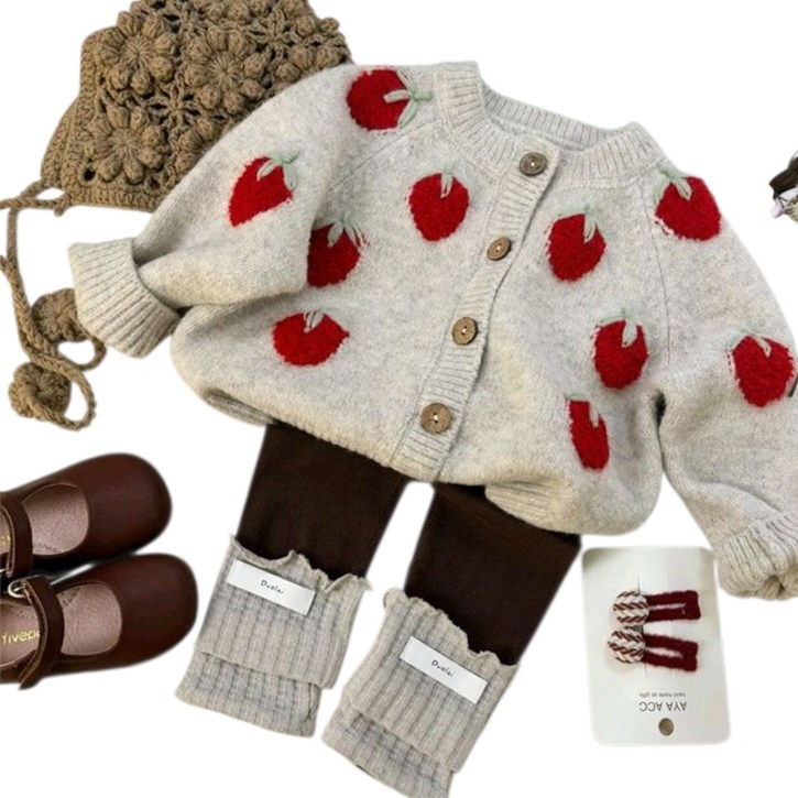 해피팡팡  봄 가을 여아 입체 딸기 가디건  레깅스 세트 입체베리 러블가디건세트 100130 여아 상하복 투피스 세트 가을상하복 아동 투피스 외출복 레깅스세트