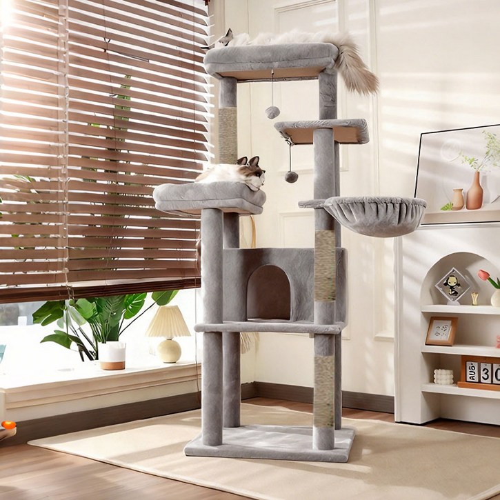 New World 대형 캣타워 튼튼한 다기능 등반+스크래쳐+장난감 고양이 집08, 1개, 회색