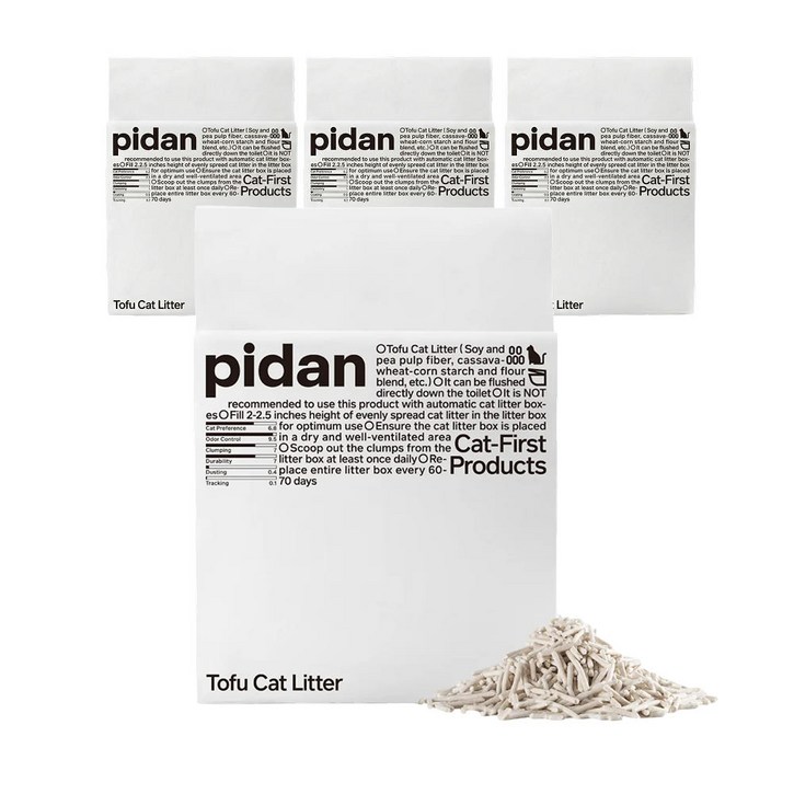 피단 강력탈취 친환경 저먼지 두부 변기물내림 응고력좋은 고양이 배변모래, 캣리터, 4개, 2.4kg, 밀크