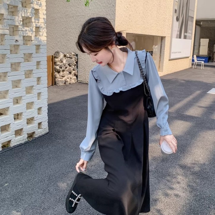 여성 봄 가을 데일리룩 셔츠 카라 롱 원피스 오피스룩 빅 사이즈 원피스 휴양지룩 원피스