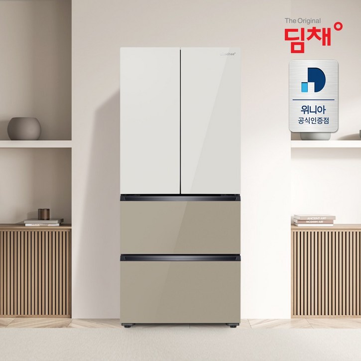 위니아 딤채 김치냉장고 스탠드형 457리터 EDQ47HBPIER 4도어 양문형/샤인베이지브라운