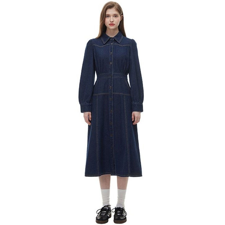 플라스틱아일랜드 셔츠형 플레어 데님 원피스 PQ1DO261