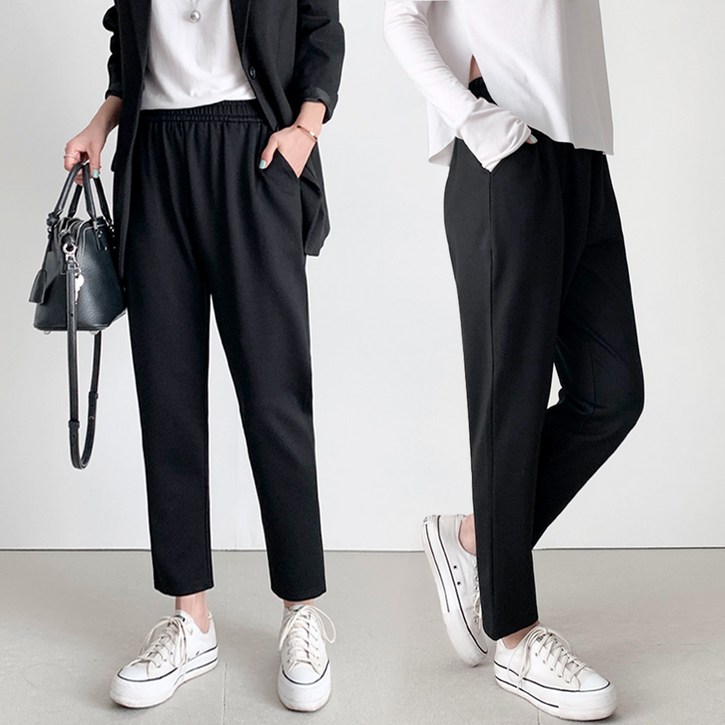 (1+1) 퍼스트클로 여성 빅사이즈 배기핏 밴딩 슬랙스 팬츠 55~120 사방스판 간절기용 바지 2장