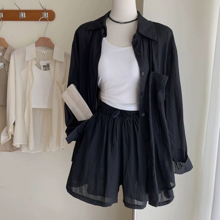 여성 셋업 3피스 세트 셔츠 나시 한벌 바스락 반바지 바캉스룩